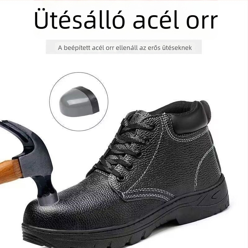 Magas szárú munkavédelmi cipő mikroszálas bőrből, kopásálló, perforáció elleni védelem, acél orrvédővel
