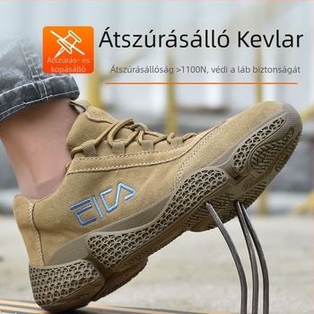 Férfi munkavédelmi cipő, valódi bőr, acélorral, ütés- és perforációvédelmet nyújtó, könnyű, kopásálló, csúszásmentes, lélegző