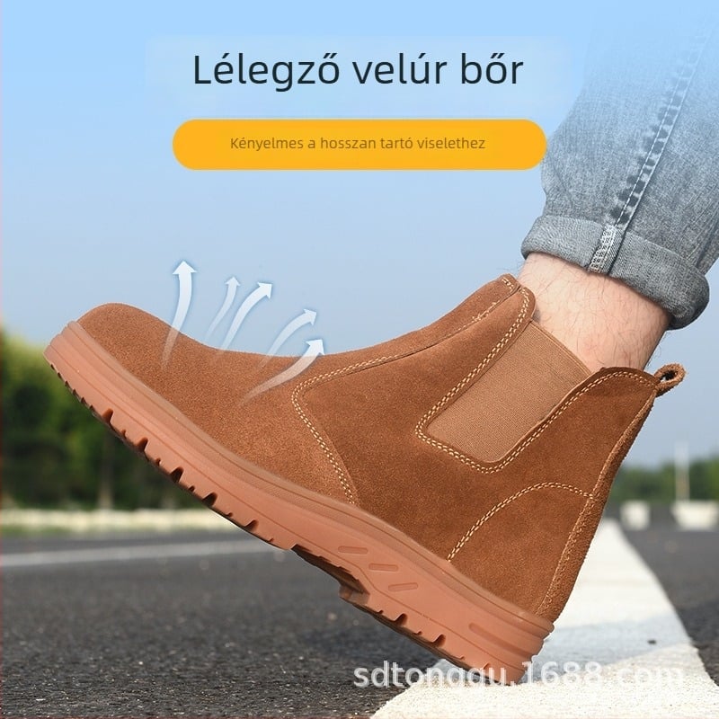 Férfi hegesztővédőcipő acélorrú, ütés- és átszúrásálló, magas szárú, nyári munkacipő