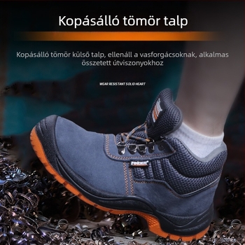 Narancs-fekete PU bőr munkavédelmi cipő acél orrtokkal, ütésálló és perforáció-ellenálló, kopásálló és kényelmes