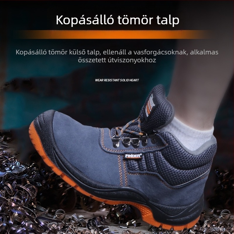 Narancs-fekete PU bőr munkavédelmi cipő acél orrtokkal, ütésálló és perforáció-ellenálló, kopásálló és kényelmes