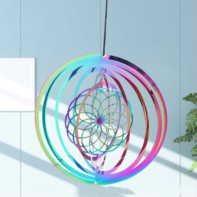 3D mandala szélharang, összecsukható, forgó rozsdamentes acélból, Zen függő dekoráció kerthez és udvarhoz, skandináv stílusban