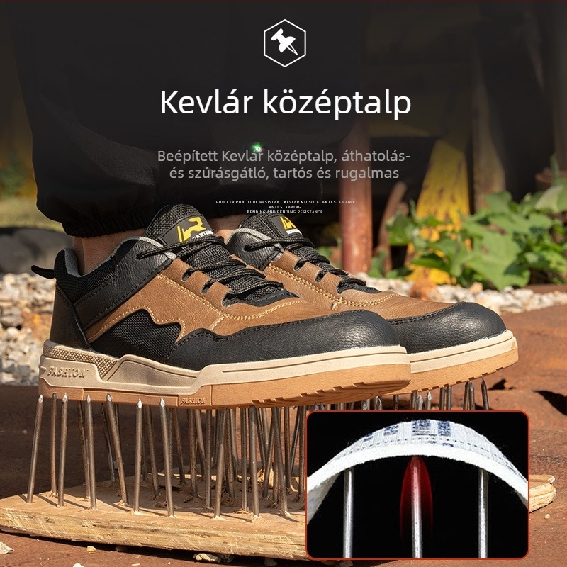Acélorrú munkavédelmi cipő, átlyukadás elleni, mind a négy évszakra, fűzős, csúszásálló és ütésálló