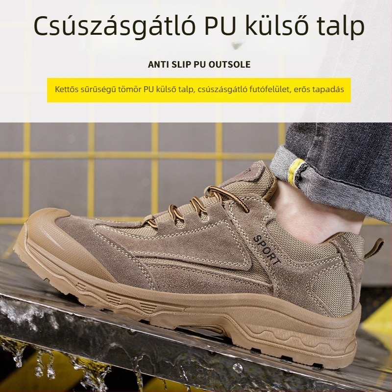 Férfi munkavédelmi cipő műanyag–acél orrú, szigetelt, merev talpú, kopás- és átszúrásálló, valódi bőr, szikraálló