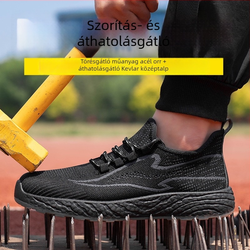 Férfiaknak szánt slip-on védőcipő, ütésálló és átszúrás elleni védelem, 10 kV izolációval, könnyű, kemény talppal