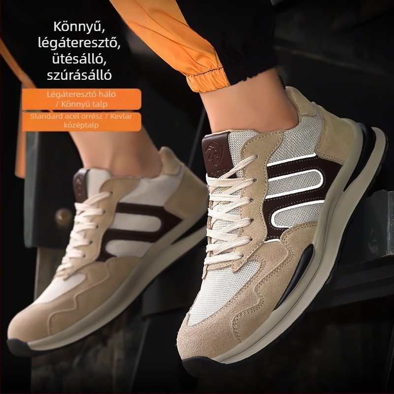 Alacsony profilú unisex munkavédelmi cipő, ütés- és perforáció elleni védelemmel, izolált, lélegző bőrből, tavasz–ősz
