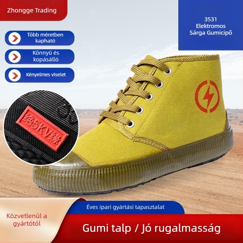 5 kV-es villanyszerelő szigetelt cipő, magas szárú, sárga gumi
