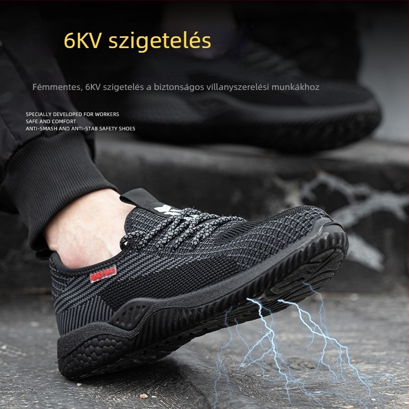 Légáteresztő Fly-Knit biztonsági cipők 6 kV-os szigeteléssel, ütés- és perforáció elleni védelemmel, csúszásmentes, kopásálló, puha talpú munkacipő