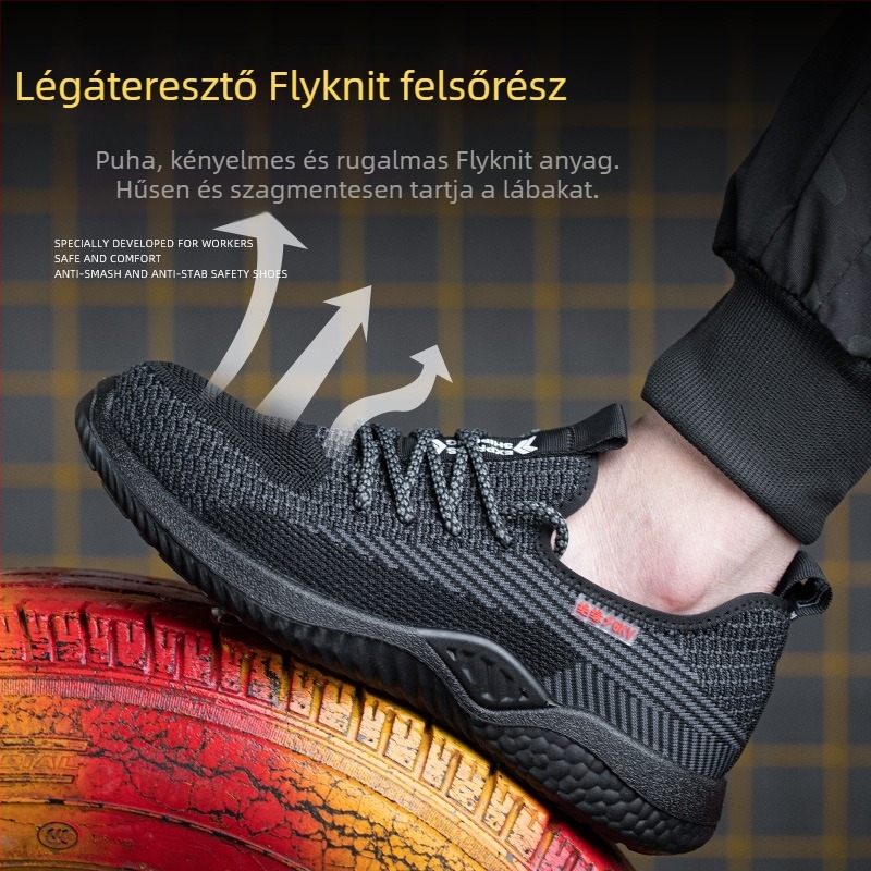Légáteresztő Fly-Knit biztonsági cipők 6 kV-os szigeteléssel, ütés- és perforáció elleni védelemmel, csúszásmentes, kopásálló, puha talpú munkacipő