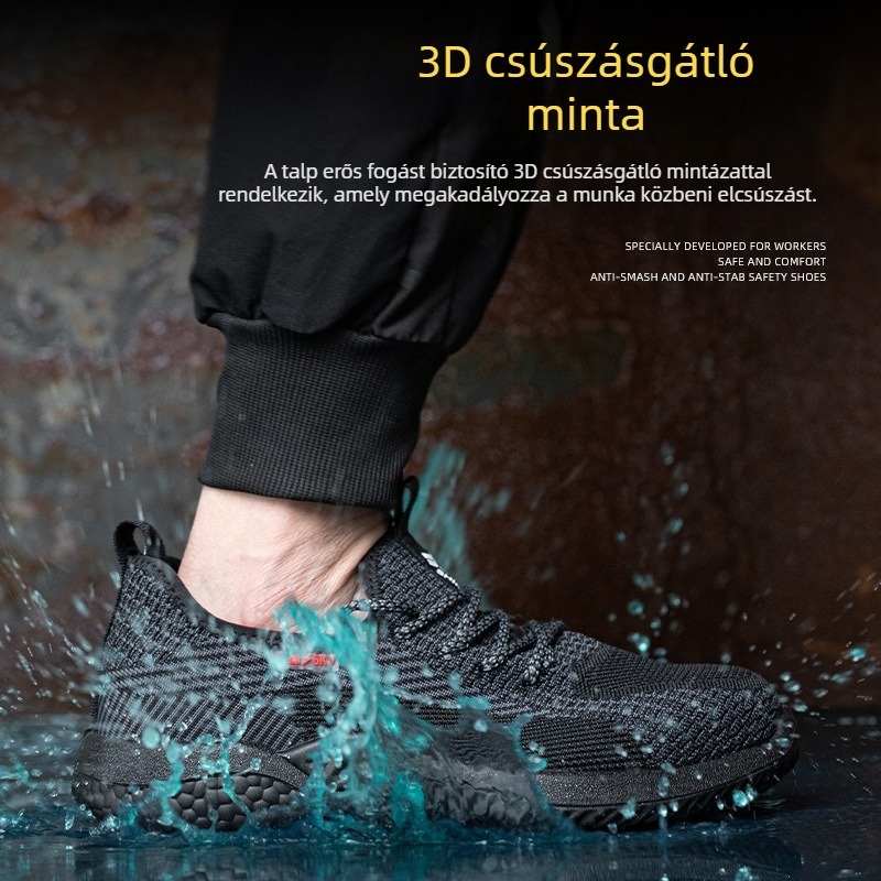 Légáteresztő Fly-Knit biztonsági cipők 6 kV-os szigeteléssel, ütés- és perforáció elleni védelemmel, csúszásmentes, kopásálló, puha talpú munkacipő