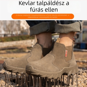 Férfi szigetelt munkavédelmi cipő, slip-on, acél orrvédővel, anti-perforációs és anti-ütés védelemmel, könnyű, tartós, lélegző velúrból, középmagas