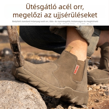 Férfi szigetelt munkavédelmi cipő, slip-on, acél orrvédővel, anti-perforációs és anti-ütés védelemmel, könnyű, tartós, lélegző velúrból, középmagas