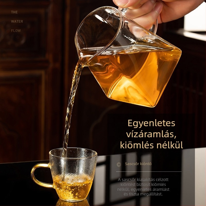 Nagy méretű, négyszögletes boroszilikát üvegből készült tea készlet, átlátszó, hőálló, japán stílusú, tea elválasztóval
