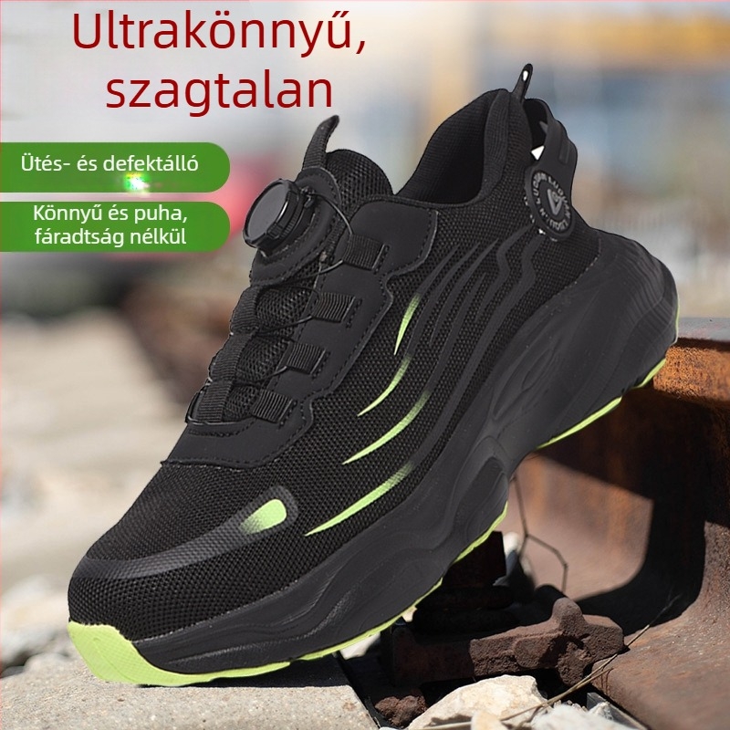 Férfi nyári munkavédelmi cipő acélorral, könnyű, csúszásmentes, kopásálló, ütés- és szúrásálló