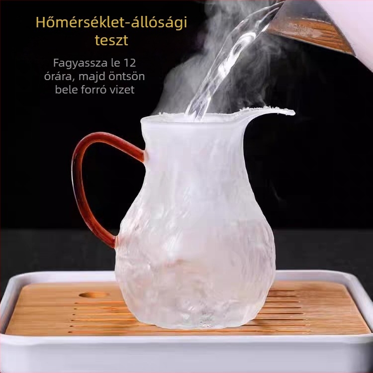 Jégmintás üveg teáskészlet japán stílusban, vastított és hőálló, Kung Fu teáskészlet hosszú kiömlővel és teamegosztóval