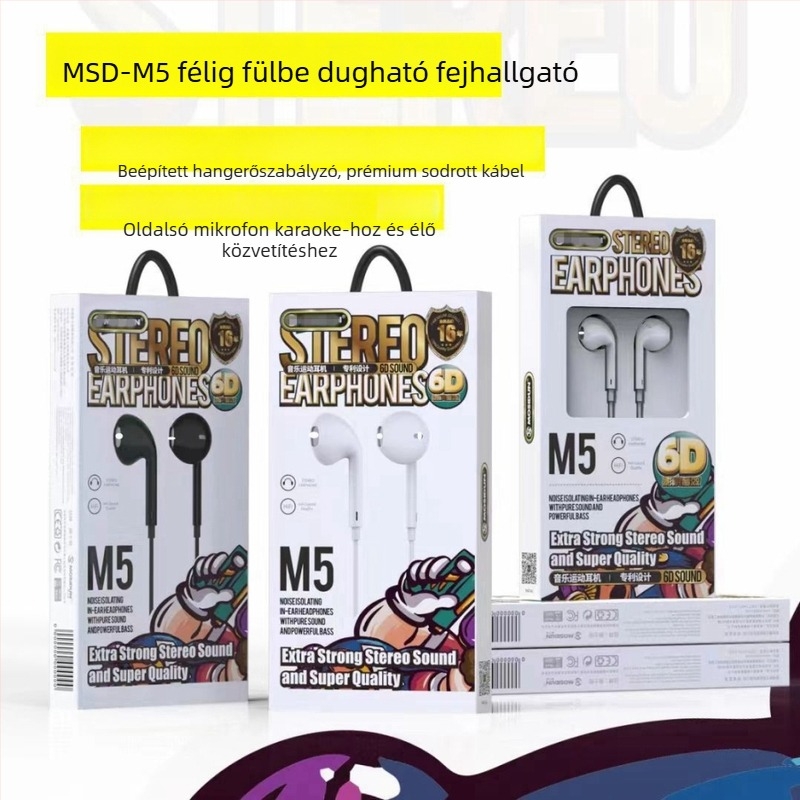 LC 3,5 mm-es vezetékes fél-in-ear fülhallgató beépített mikrofonnal és zajcsökkentéssel Android táblagépekhez