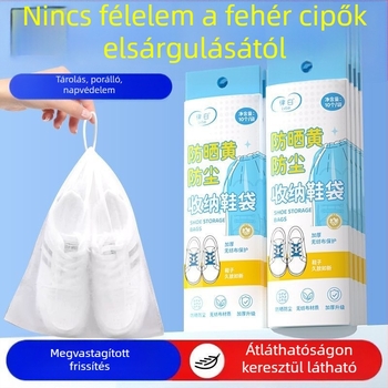 Cipő tároló készlet: sárgulás elleni szárító tasak, nem szőtt textilekből készült cipőtasakok, egyszer használatos porvédőfedők fehér cipőkhöz és cipőmosó tasak