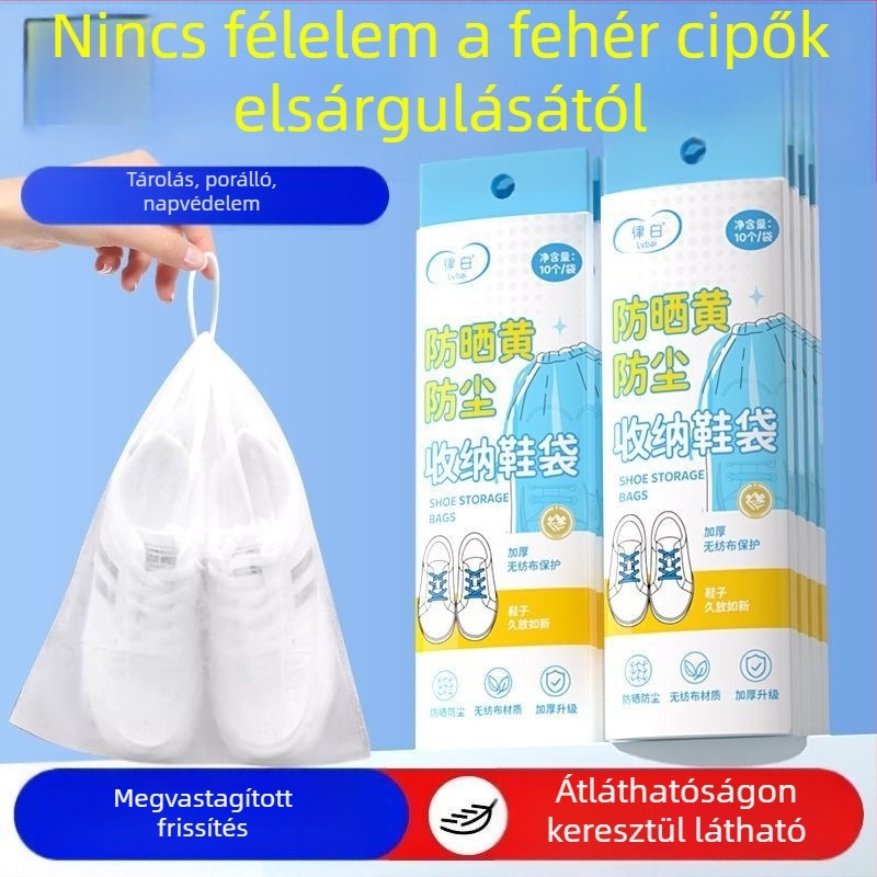 Cipő tároló készlet: sárgulás elleni szárító tasak, nem szőtt textilekből készült cipőtasakok, egyszer használatos porvédőfedők fehér cipőkhöz és cipőmosó tasak