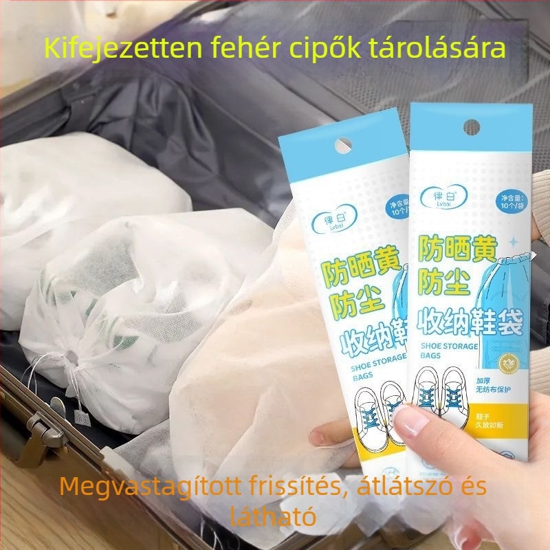 Cipő tároló készlet: sárgulás elleni szárító tasak, nem szőtt textilekből készült cipőtasakok, egyszer használatos porvédőfedők fehér cipőkhöz és cipőmosó tasak