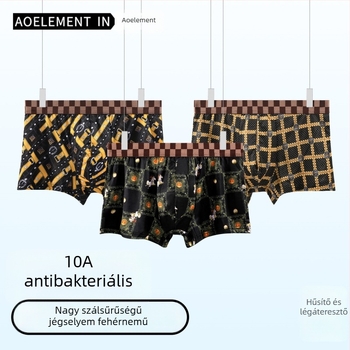 Férfi jégselyem boxer briefs, antibakteriális ágyékkal, lélegző, ultra vékony, mintás