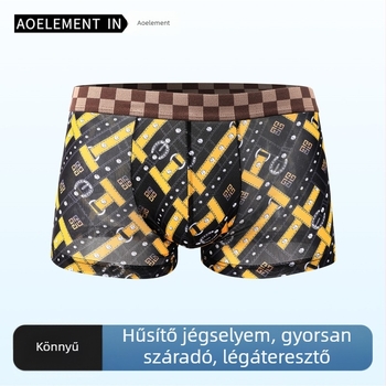Férfi jégselyem boxer briefs, antibakteriális ágyékkal, lélegző, ultra vékony, mintás