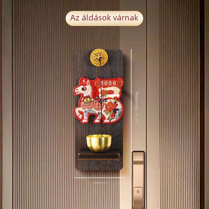Fából készült mágneses ajtócsengő otthoni bejárathoz, réz harang dekoráció, újévi függő dísz