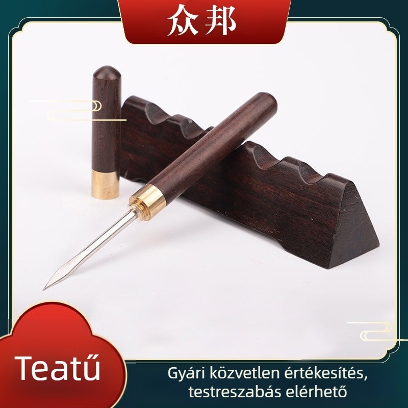 Kis ébenfa tea tű és rózsafa tea kés, Pu'er tea kúp és teaceremónia kiegészítők logó gravírozással