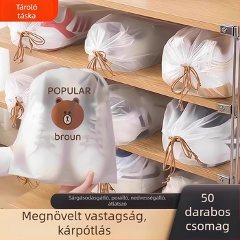 Utazó cipő tároló táska por- és nedvességálló, húzózáras záródással, a kollégiumban rendezéshez.