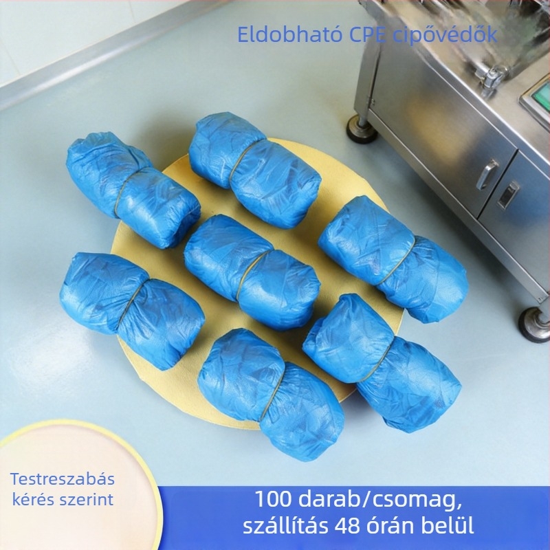 CPE anyagból készült egyszer használatos cipővédők, 100 db, vastagabbak, vízállóak, csúszásmentesek, antistatikusak, háztartási használatra, környezetbarát