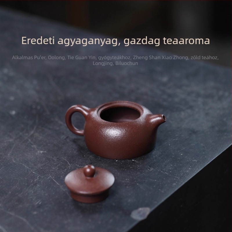 Yixing lila agyag teáskanna, eredeti ásványi lila agyag, 30-mesh durva homok, kézzel készített, félhold forma, 80 ml űrtartalom
