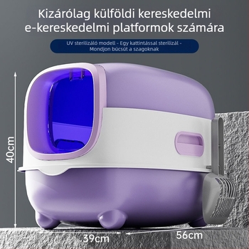UV-sterilizáló macskaalmotálca, teljesen zárt, anti-szóródás és dezodoráló funkcióval, megnövelt méretű, PVC anyag