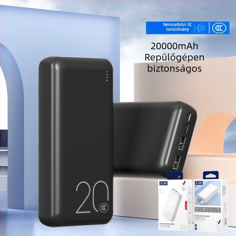 ZUZG3c tanúsított külső akkumulátor 10000mAh, többportos, 10W lassú töltés, ultra vékony és könnyű