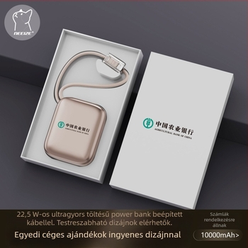 10000mAh mini power bank beépített kábellel, kompakt gyors töltés, egyedi logó