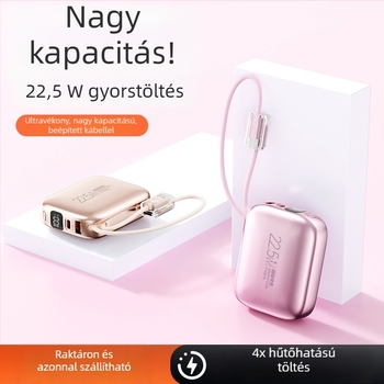 10000mAh mini power bank beépített kábellel, kompakt gyors töltés, egyedi logó