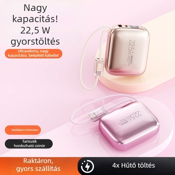 10000mAh mini power bank beépített kábellel, kompakt gyors töltés, egyedi logó