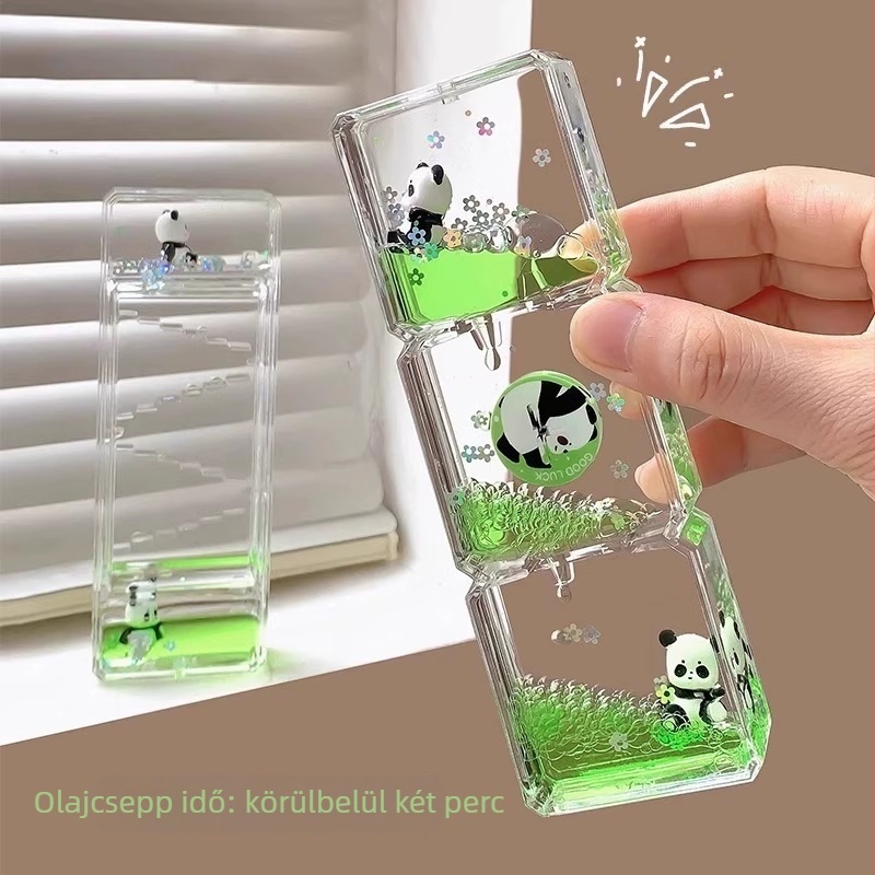 Aranyos panda – asztali dekoratív olajcseppes homokóra