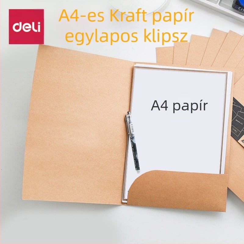 Deli 5917 A4 Kraft papír irattartó klipekkel, L-forma, beillesztő oldalakkal