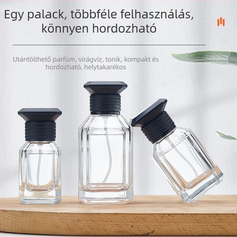 Személyre szabott parfüm permetező üvegek készlete, hordozható nyomógombos kupakkal, átlátszó üvegből készült permetező palackok szilvavirág motívummal