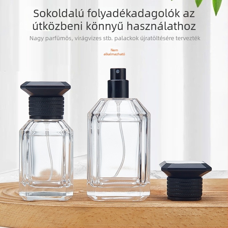 Személyre szabott parfüm permetező üvegek készlete, hordozható nyomógombos kupakkal, átlátszó üvegből készült permetező palackok szilvavirág motívummal