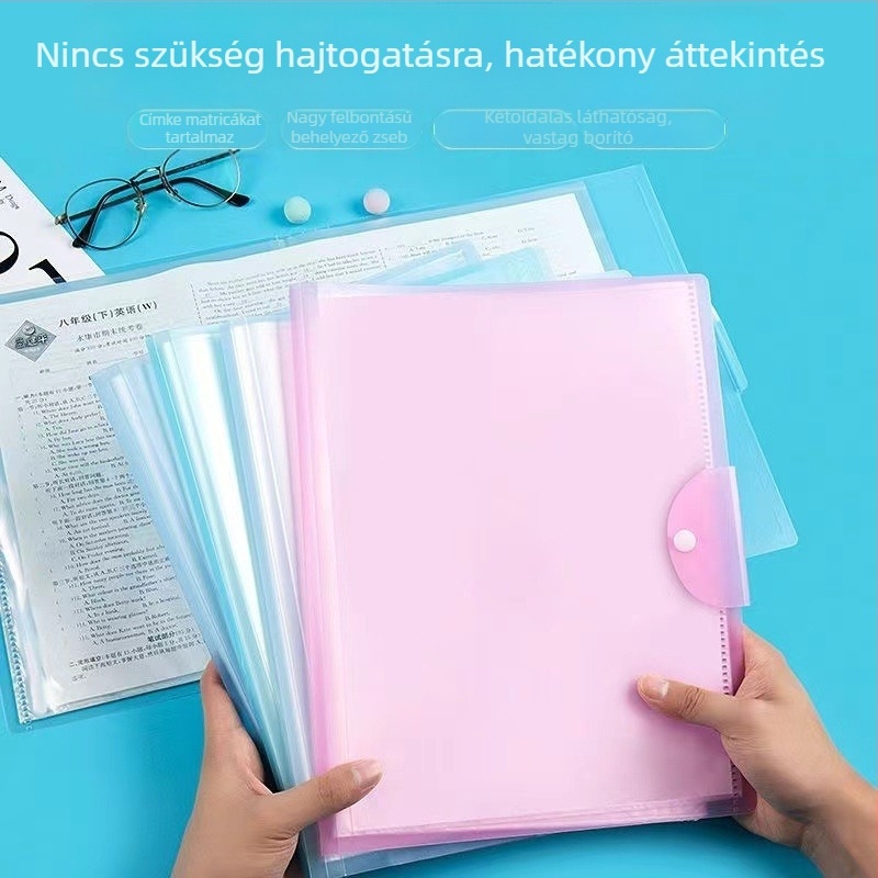 A3-as vizsgalapok és dokumentumok tárolója, átlátszó beilleszthető oldalakkal, nagy kapacitású, általános iskolásoknak