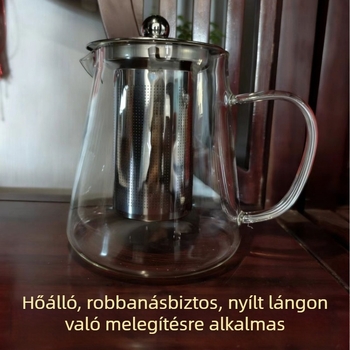 Üveges teáskanna rozsdamentes acél szűrővel, hőálló boroszillát üveg, virágteához, otthonra és irodába