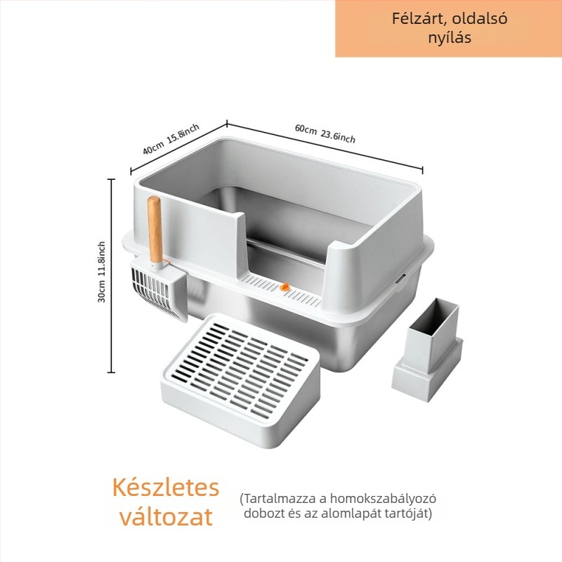Extra nagy méretű rozsdamentes acél macskatoalett, nem tapadó aljzattal, könnyen tisztítható