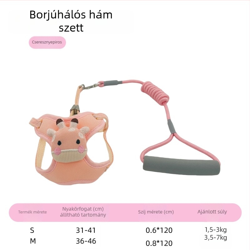 Új anti-szökés elleni mellényhám kistestű kutyáknak, Bichon Frisé, Pomerániai és Teddy fajtákhoz, 3D karikatúra dizájnnal és pórázzal