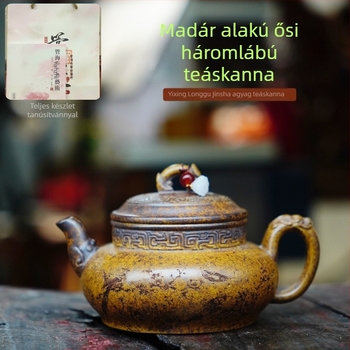 Yixing lila agyag teáskanna, madár alakú ősi háromlábú dizájn, kézzel készített otthoni tea készítéséhez