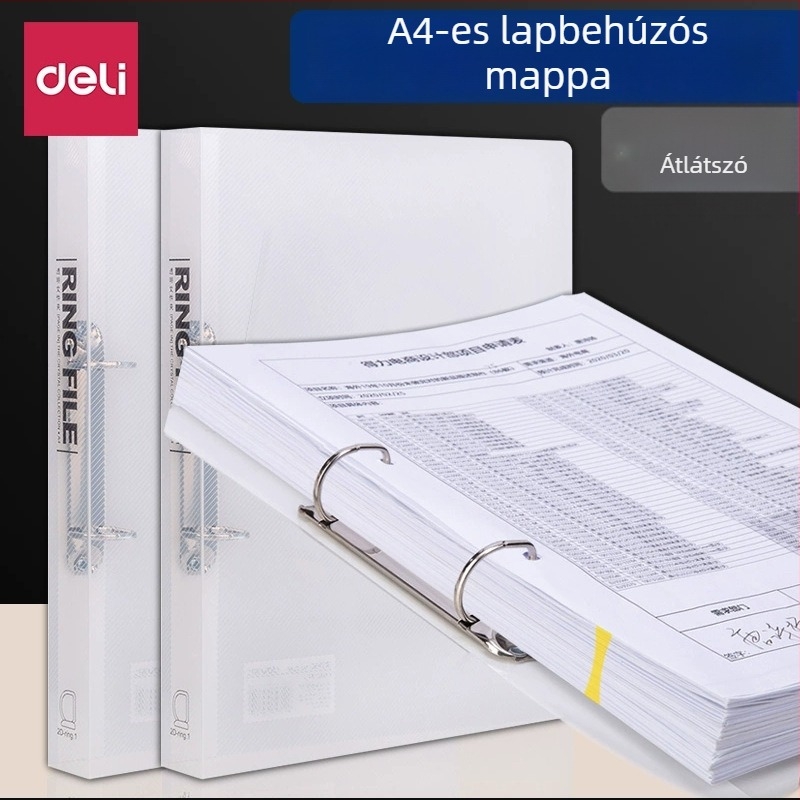 Deli 5381 A4 Átlátszó Dokumentum Mappa D‑clamp és kétlyukas a tárolásért