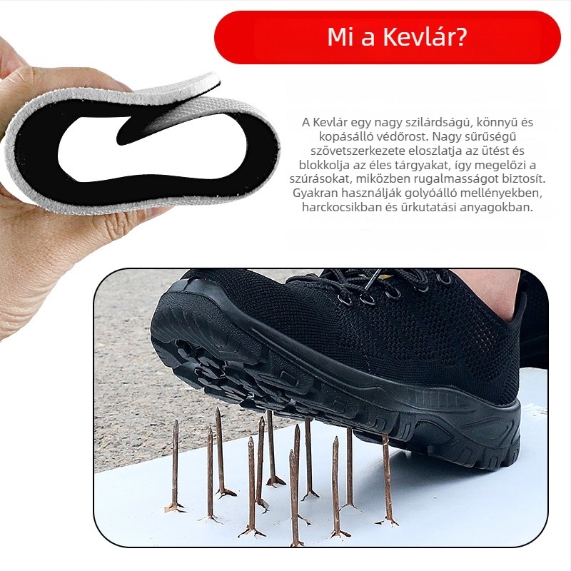 Gyakorlati munkavédelmi cipő lélegző hálós felsővel, csúszásmentes, kopásálló, perforáció- és ütésálló