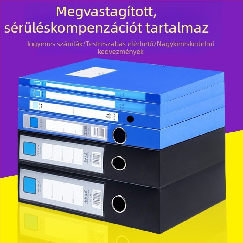 A4-es PVC fájlbox, 5.5 cm vastagságú, dokumentum- és irodai tárolás, méretek 236×310×20 mm, Modell 220, testreszabható logó