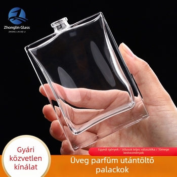Átlátszó üveg parfümös flakon, 100 ml, nagy kapacitású, nyomós permetező, üres kozmetikai üveg