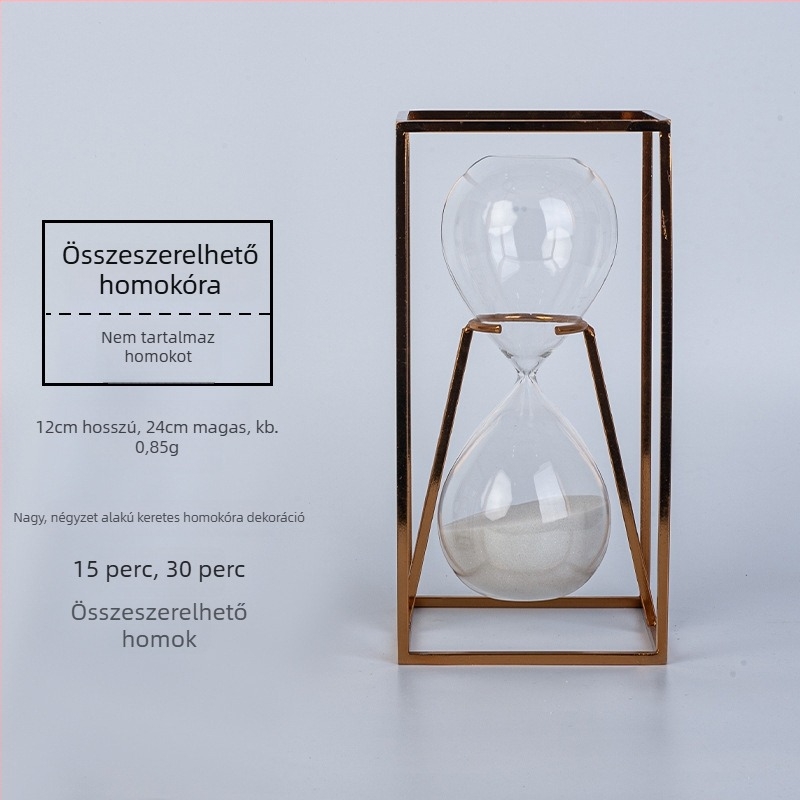 Négyzet alakú keretben lévő homokóra, retro stílus, modern minimalistikus dizájn, íróasztali dekoráció és otthoni dísz