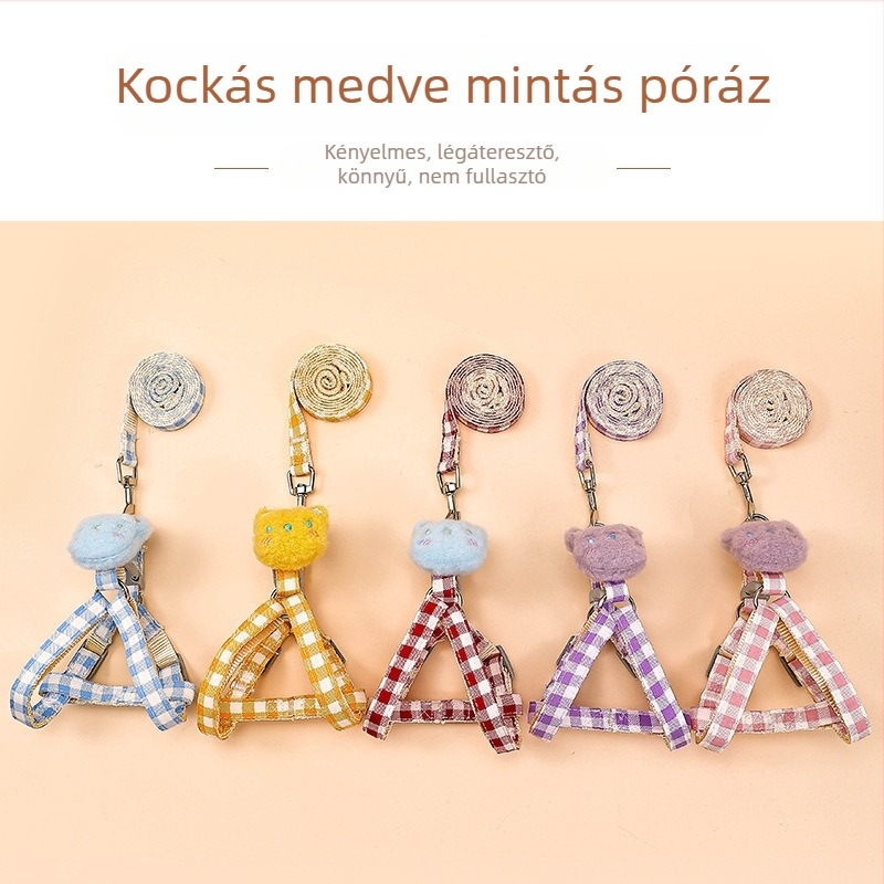 Kutyához és macskához való póráz és hám készlet, állítható csattal
